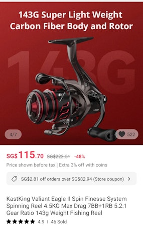 Spinning reel 1k and 2.1m telescopic rod
